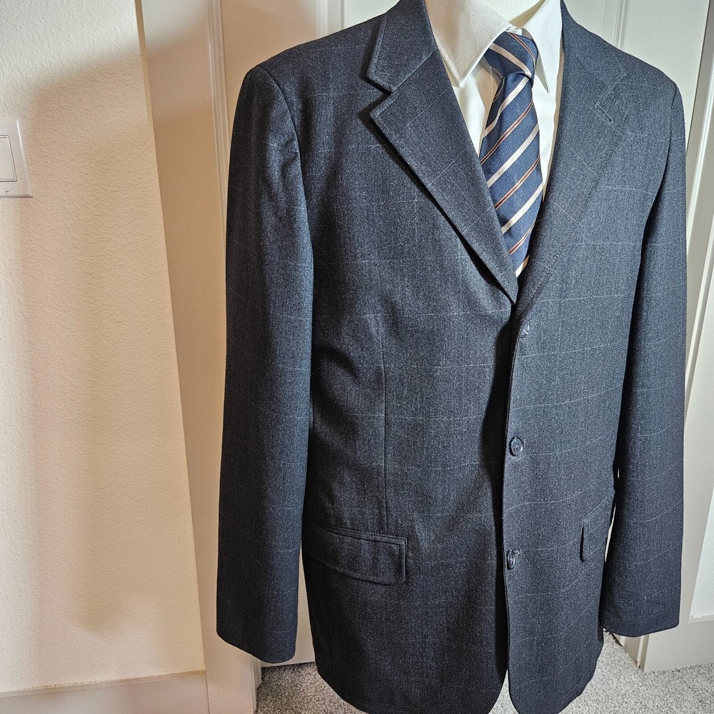 Gap Blazer Sport Coat Jacket Men 44R 98% Wool Gray Plaid - Picture 2 of 16